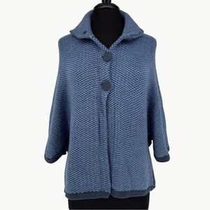 Vintage 80s Handmade Baby Alpaca Knit Cape Poncho Funnel Neck | Sz Medium | Blue
